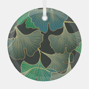 Luxurious gold Ginkgo, vintage art. Glass Tree Decoration