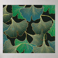 Luxurious gold Ginkgo, vintage art.
