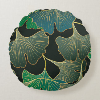 Luxurious gold Ginkgo, vintage art. Round Cushion