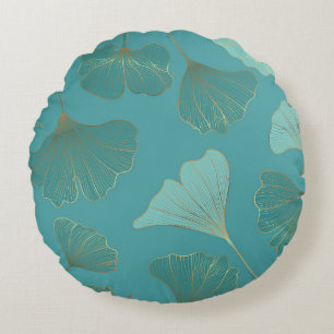 Luxurious gold Ginkgo, vintage wallpaper. Round Cushion