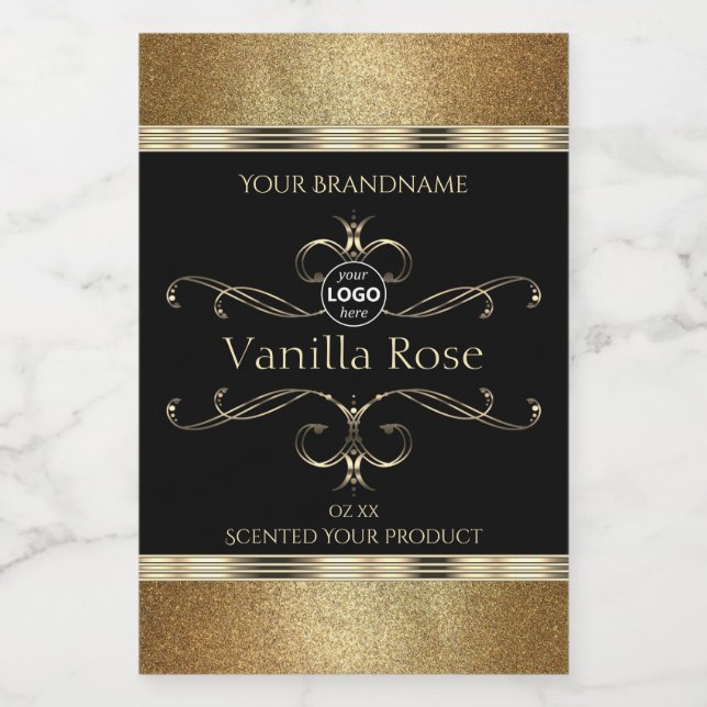 Luxurious Gold Glitter Black Product Labels Logo (Single Label)