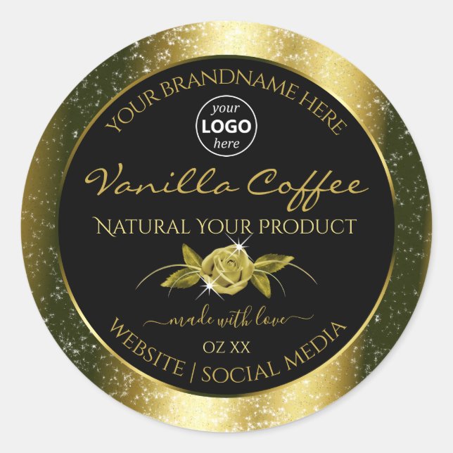 Luxurious Gold Glitter Black Product Labels Logo (Front)