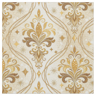 Luxurious Gold Glitter Damask Royal Palace Pattern Fabric