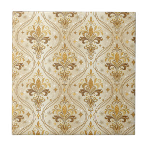Luxurious Gold Glitter Damask Royal Palace Pattern Tile