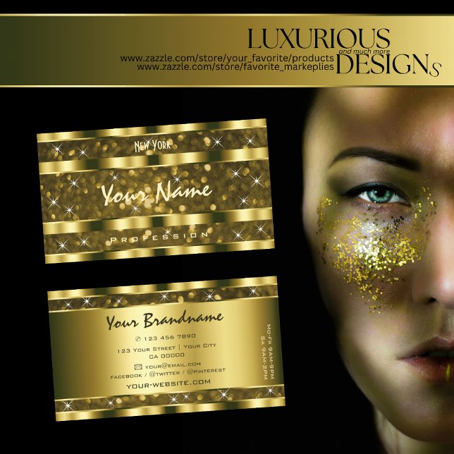 Luxurious Gold Glitter Luminous Stars Eye-Catching Business Card (Creator Uploaded)