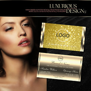Luxurious Gold Glitter Opening Hours Logo Elegant Business Card