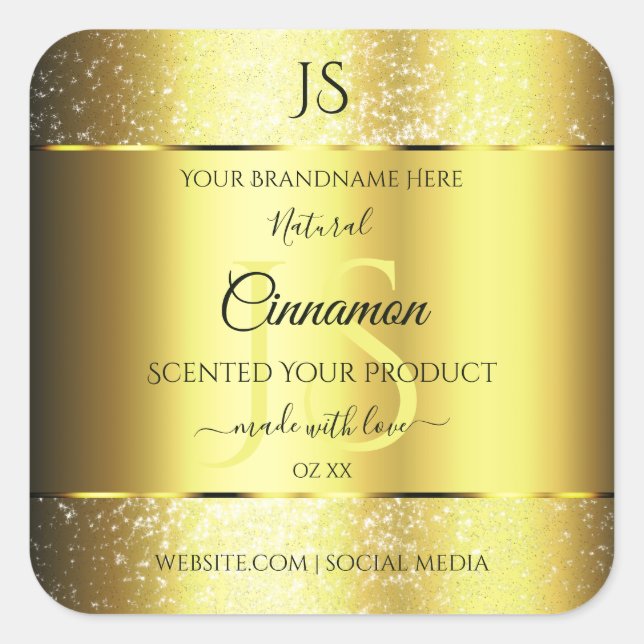 Luxurious Gold Glitter Product Label with Monogram (Front)
