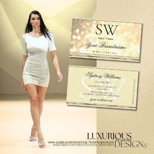 Luxurious Gold Glitter Stars Monogram Cream Golden Business Card