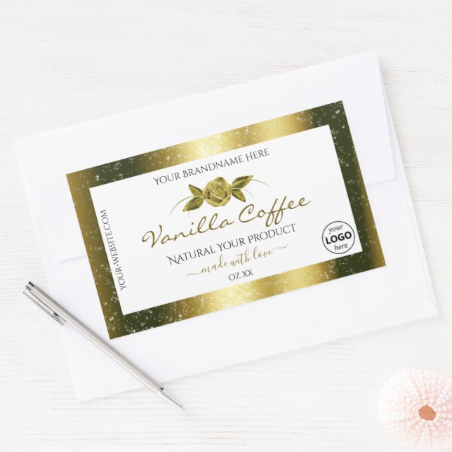 Luxurious Gold Glitter White Product Labels Logo (Envelope)