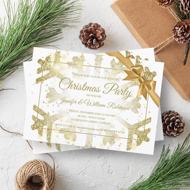 Luxurious Gold Glitter Xmas Holiday Ribbon Invitation (Luxurious Gold Glitter Xmas Holiday Ribbon Invitation)