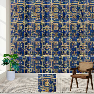 Luxurious Gold Greek Key Pattern on Deep Blue Tile