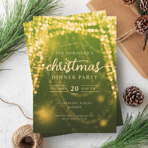 Luxurious Gold Green Winter Lights Christmas Invitation