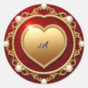 Luxurious Gold Heart Frame Adorned With Pearls Classic Round Sticker