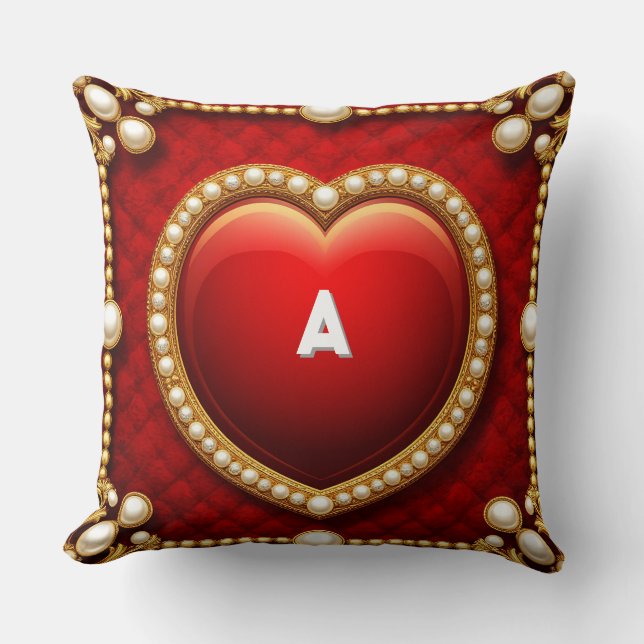 Luxurious Gold Heart Frame Adorned With Pearls Cushion (Front)