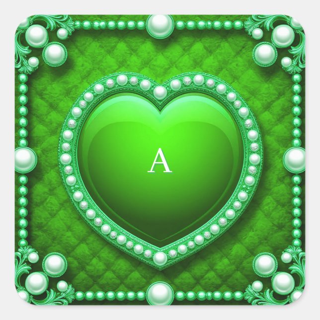 Luxurious Gold Heart Frame Adorned With Pearls Square Sticker (Front)