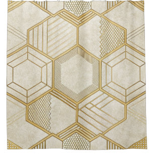 Luxurious Gold Hexagon Pattern - Marble Texture 2 Shower Curtain