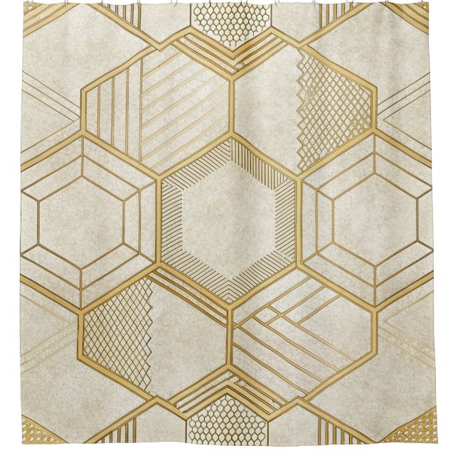 Luxurious Gold Hexagon Pattern - Marble Texture 2 Shower Curtain (Front)