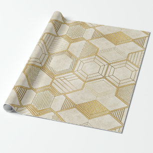 Luxurious Gold Hexagon Pattern - Marble Texture 2 Wrapping Paper