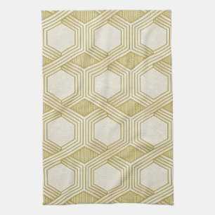 Luxurious Gold Hexagon Pattern - Marble Texture Tea Towel