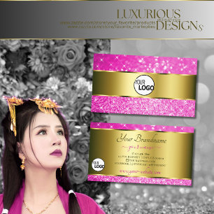 Luxurious Gold Hot Pink Glitter Stars add Logo Business Card