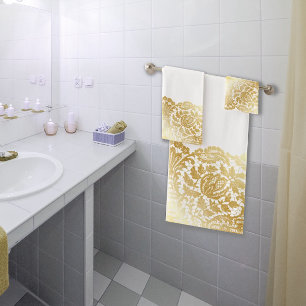 LUXURIOUS GOLD Lace Sheen design Bath Towel Set