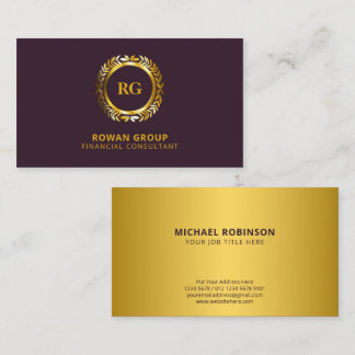 Luxurious Gold Laurel Leaves Crest on Dark Pink Business Card