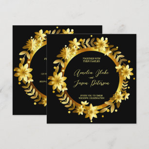 Luxurious Gold Laurel Leaves Frame Wedding Invitation