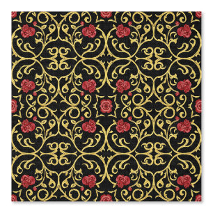 Luxurious gold leafed red rosette design wallpaper