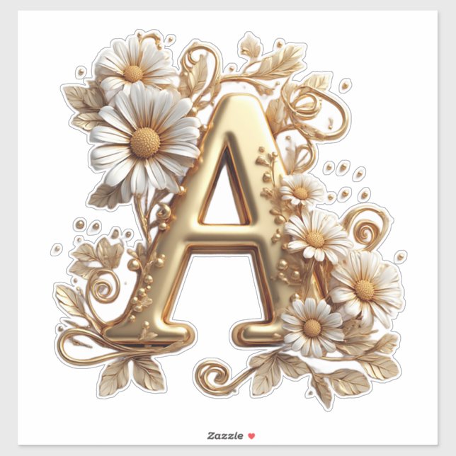 Luxurious Gold Letter A with Floral Daisies Design (Sheet)
