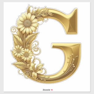 Luxurious Gold Letter G with Floral Daisies Design