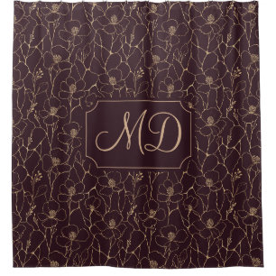 Luxurious Gold Line Dramatic Dark Floral Decor Shower Curtain