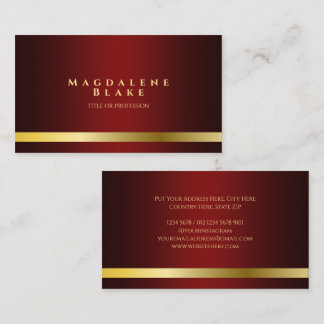Luxurious Gold Line Minimalist Red Burgundy Business Card