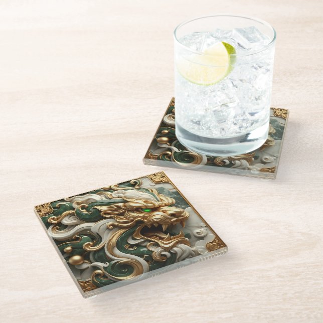 Luxurious Gold Lion Symbol of Power Glass Coaster (Angled)
