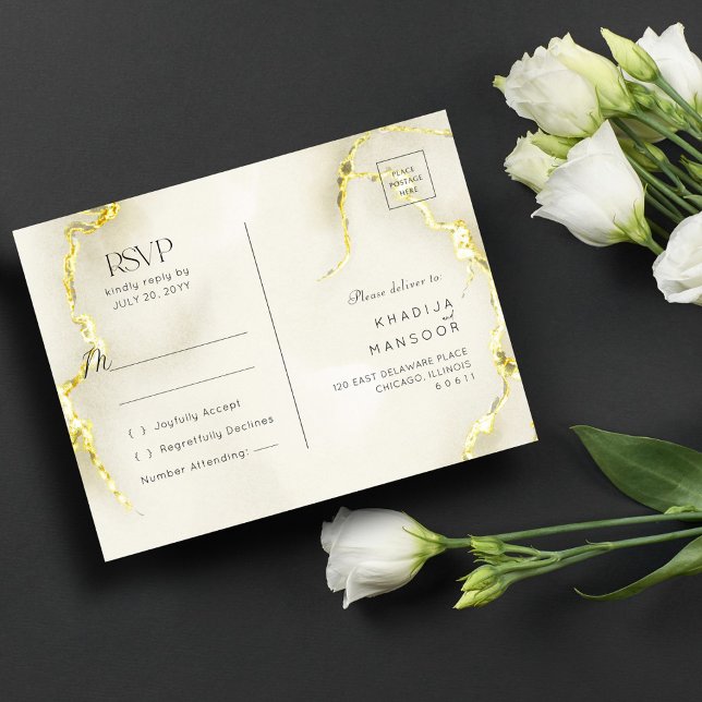 Luxurious Gold Marble Texture Wedding RSVP Postcard (Creator Uploaded)