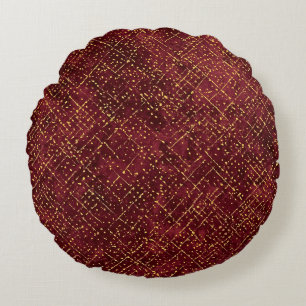 Luxurious Gold Maroon Pixels , Elegant, Modern Round Cushion