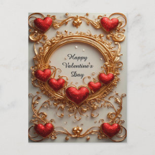 Luxurious Gold Ornate Heart Frame Holiday Postcard