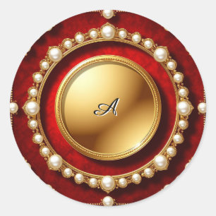 Luxurious Gold Pearl Frame With Circular Medallion Classic Round Sticker