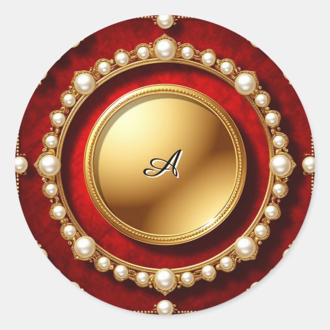 Luxurious Gold Pearl Frame With Circular Medallion Classic Round Sticker (Front)