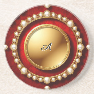 Luxurious Gold Pearl Frame With Circular Medallion Coaster