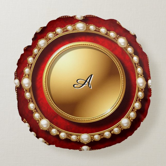 Luxurious Gold Pearl Frame With Circular Medallion Round Cushion (Front)
