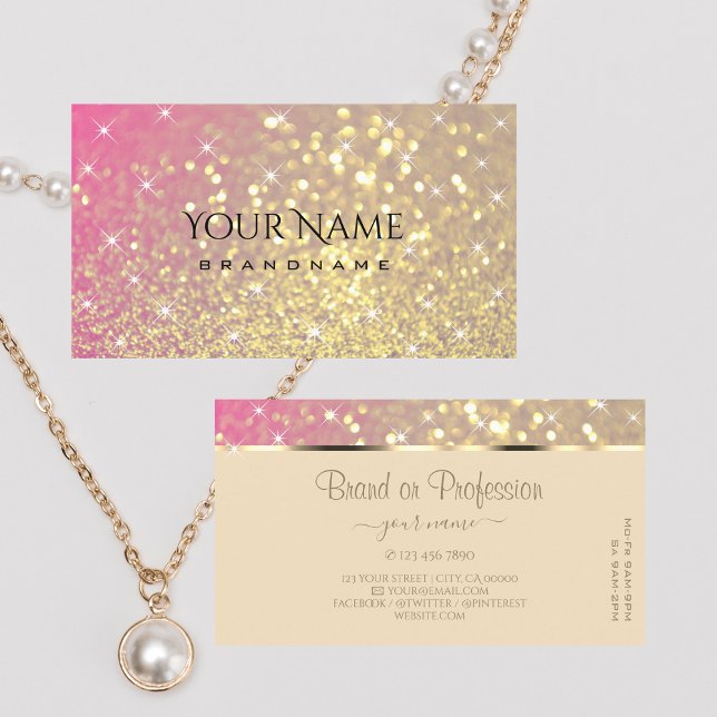 Luxurious Gold Pink Purple Glitter Stars Elegance Business Card (Creator Uploaded)