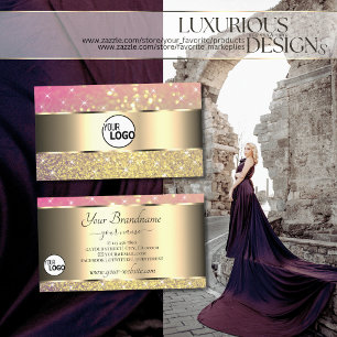 Luxurious Gold Pink Purple Glitter Stars Logo Business Card