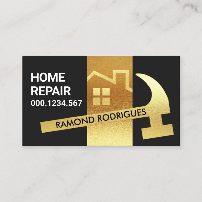 Luxurious Gold Roof Working Hammer Business Card (Front)