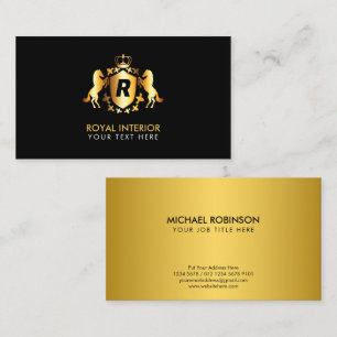 Luxurious Gold Royal Emblem   Initial on Black Business Card