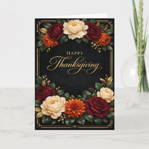 Luxurious Gold Script Thanksgiving Floral Design Holiday Card