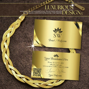 Luxurious Gold Shimmer Corners Monogram QR Code Business Card