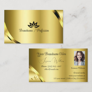 Luxurious Gold Shimmer Corners Petals and Photo Business Card