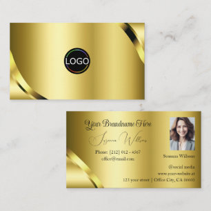Luxurious Gold Shimmer Corners with Logo and Photo Business Card