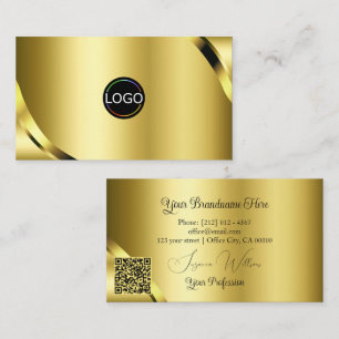 Luxurious Gold Shimmer Corners with Logo QR Code Business Card
