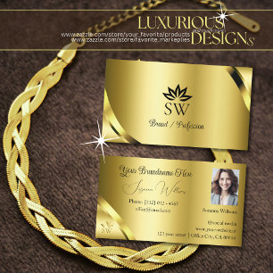 Luxurious Gold Shimmer Corners with Monogram Photo Business Card
